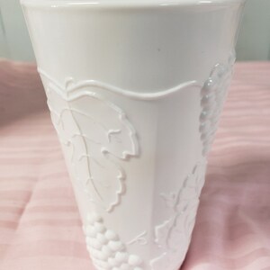 Vintage Colony Harvest milk glass tumbler, grapes and grape leaves design, milk glass tumbler