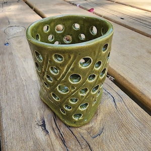 Handmade Pottery Candle Holder, Hand-Carved Ceramic Luminary, Tea Light Lantern, Unique Home Decor