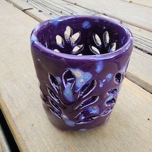 Handmade Pottery Candle Holder, Hand-Carved Ceramic Luminary, Tea Light Lantern, Unique Home Decor