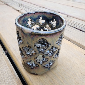 Handmade Pottery Candle Holder, Hand-Carved Ceramic Luminary, Tea Light Lantern, Unique Home Decor