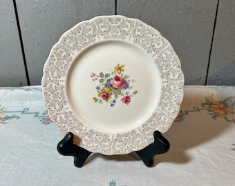 Set of 4 Midcentury Canonsburg China Floral Gold Accent Bread and Butter / Dessert / Snack Plates