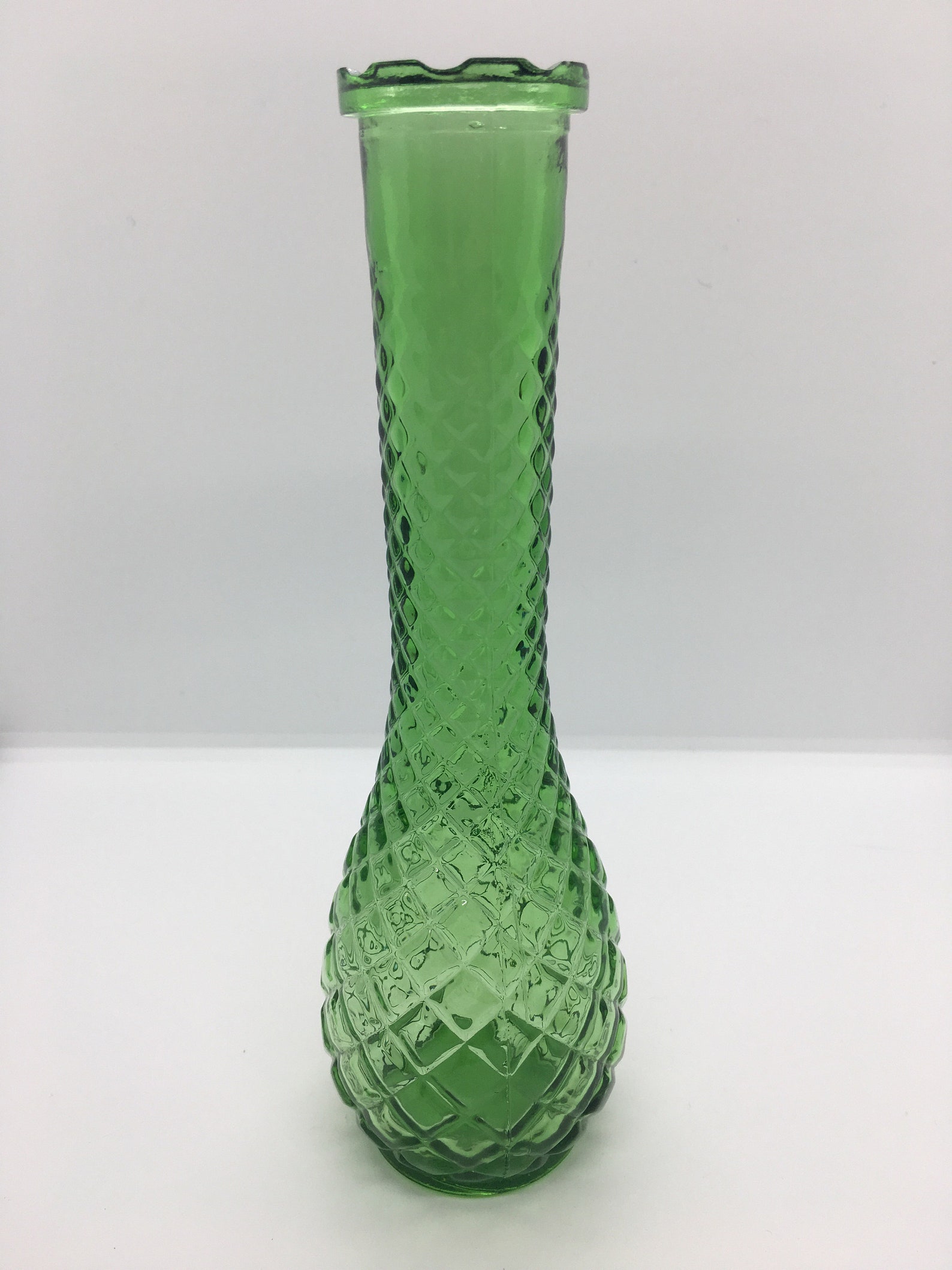 Vintage EO Brody Co Green Glass Bud Vase Diamond Pattern Etsy