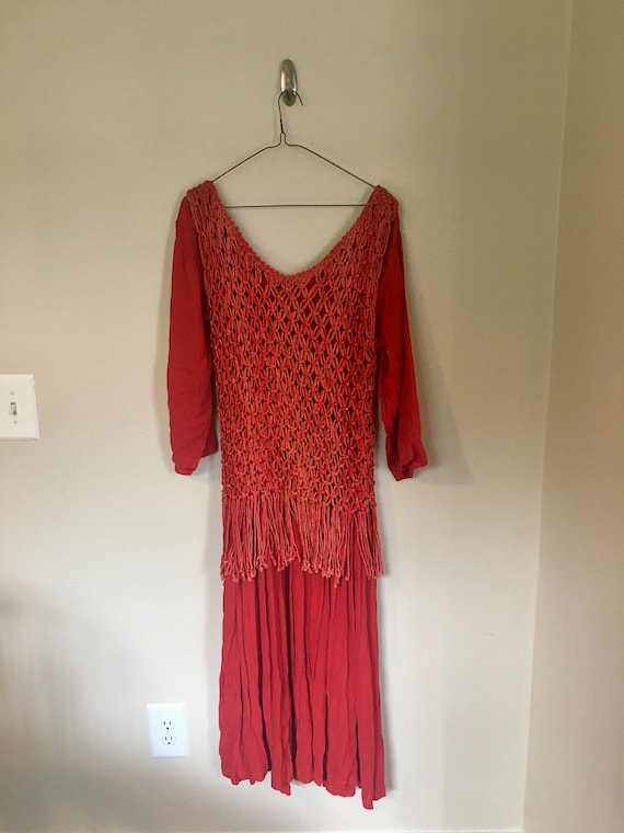 Fun Vintage Hippie Bohemian Style Orange Dress - image 2