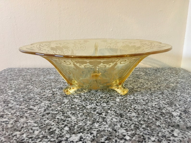 Fostoria Glass Canary Yellow Minuet Design Serving Bowl Etsy