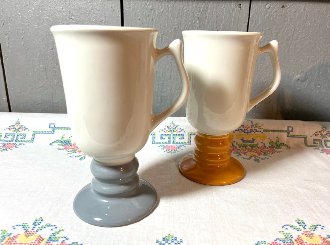 Hall Ceramic Irish Coffee Pedestal Mugs Cream Color Block Etsy