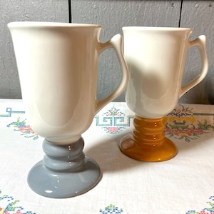 Hall Ceramic Irish Coffee Pedestal Mugs Cream Color Block