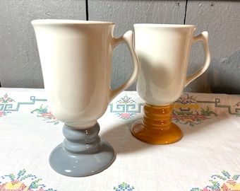 Hall Ceramic Irish Coffee Pedestal Mugs Cream Color Block