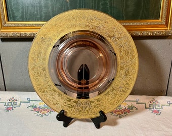 Unique Gold Gilt Edge Pink Depression Glass Plate