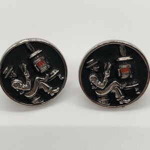 Vintage Hickok Cufflinks: Silver Tone Man Reading by Stove