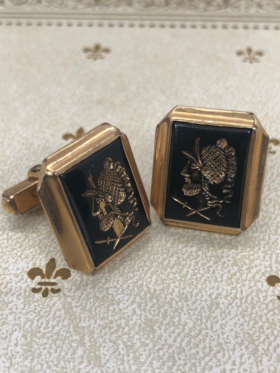 Vntg Anson Cufflinks Roman warrior soldier Cameo 1