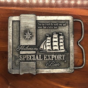 Vintage Heileman’s Beer Belt Buckle special export Beer Pewter tone
