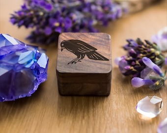 Mystic Raven Wooden Ring Box - Enchanted Bird Keepsake Case