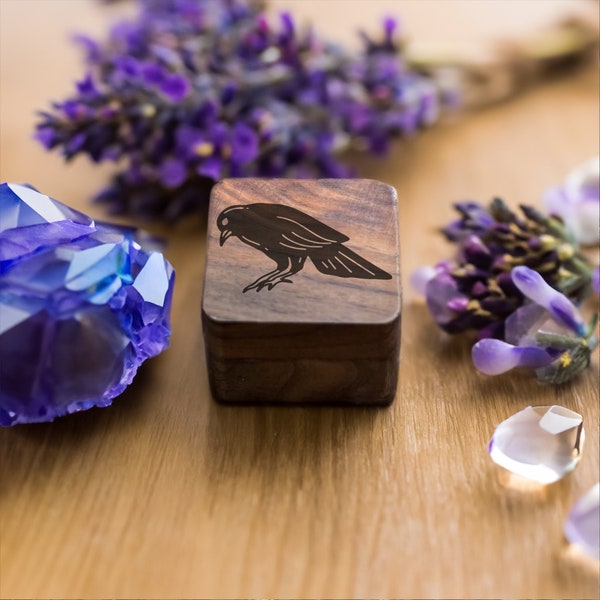 Mystic Raven Wooden Ring Box - Enchanted Bird Keepsake Case