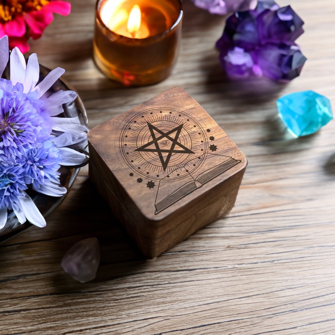 Mystic Pentacle Engraved Wooden Ring Box - Magical Keepsake Jewelry ...