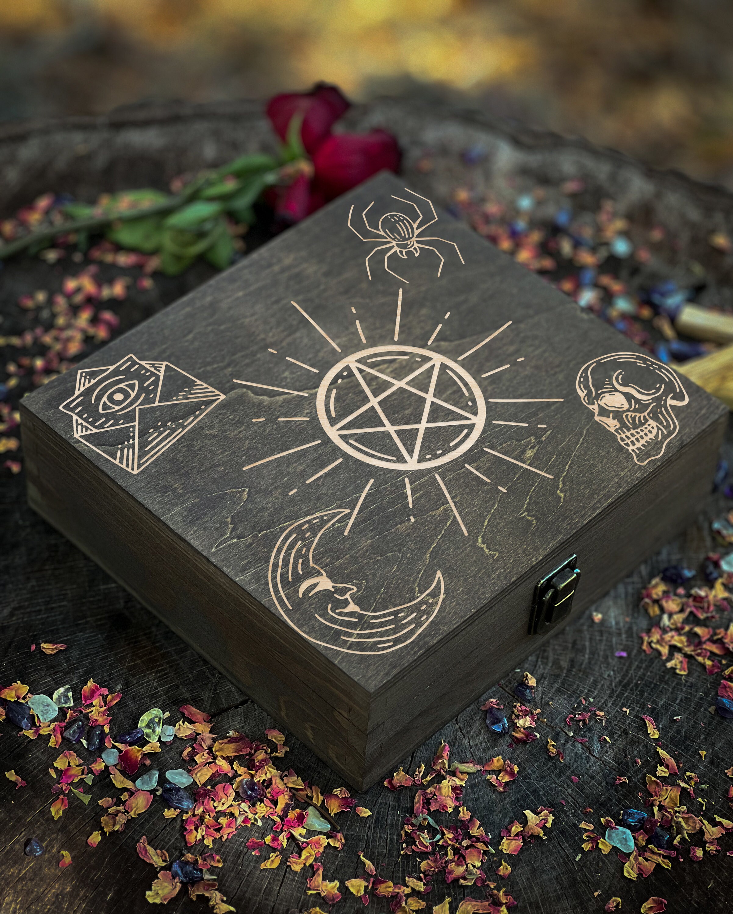 Ethereal Wooden Box With Mystic and Magic Engravings - A Celestial ...