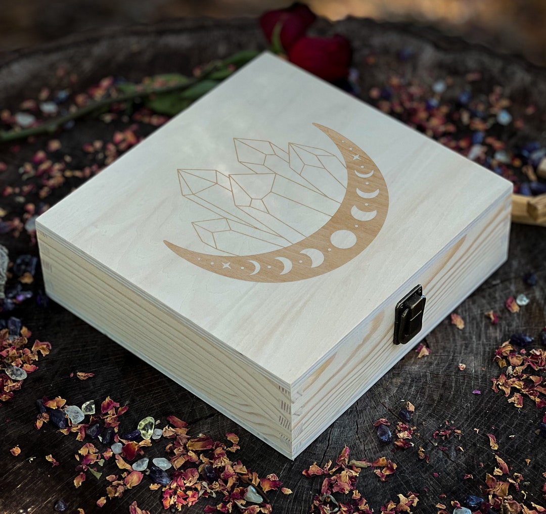 Handcrafted Wooden Box With Mystic Magic Engravings - A Unique Creation ...