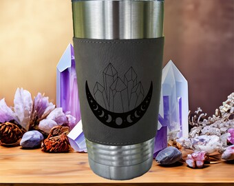 Crystal Crescent Moon Tumbler 20oz - Enchanted Lunar Phase Stainless Steel Mug