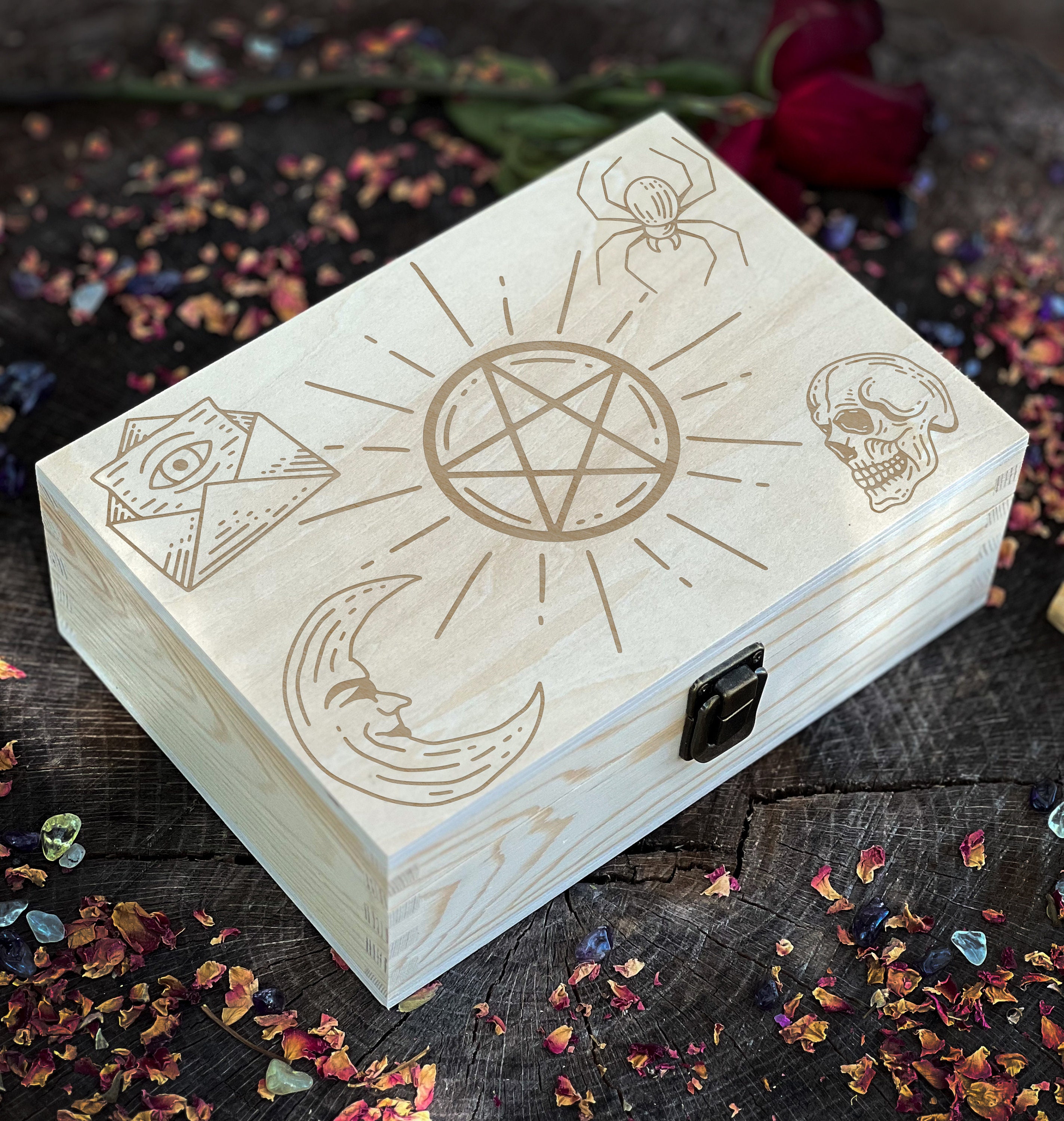 Ethereal Wooden Box With Mystic and Magic Engravings - A Celestial ...