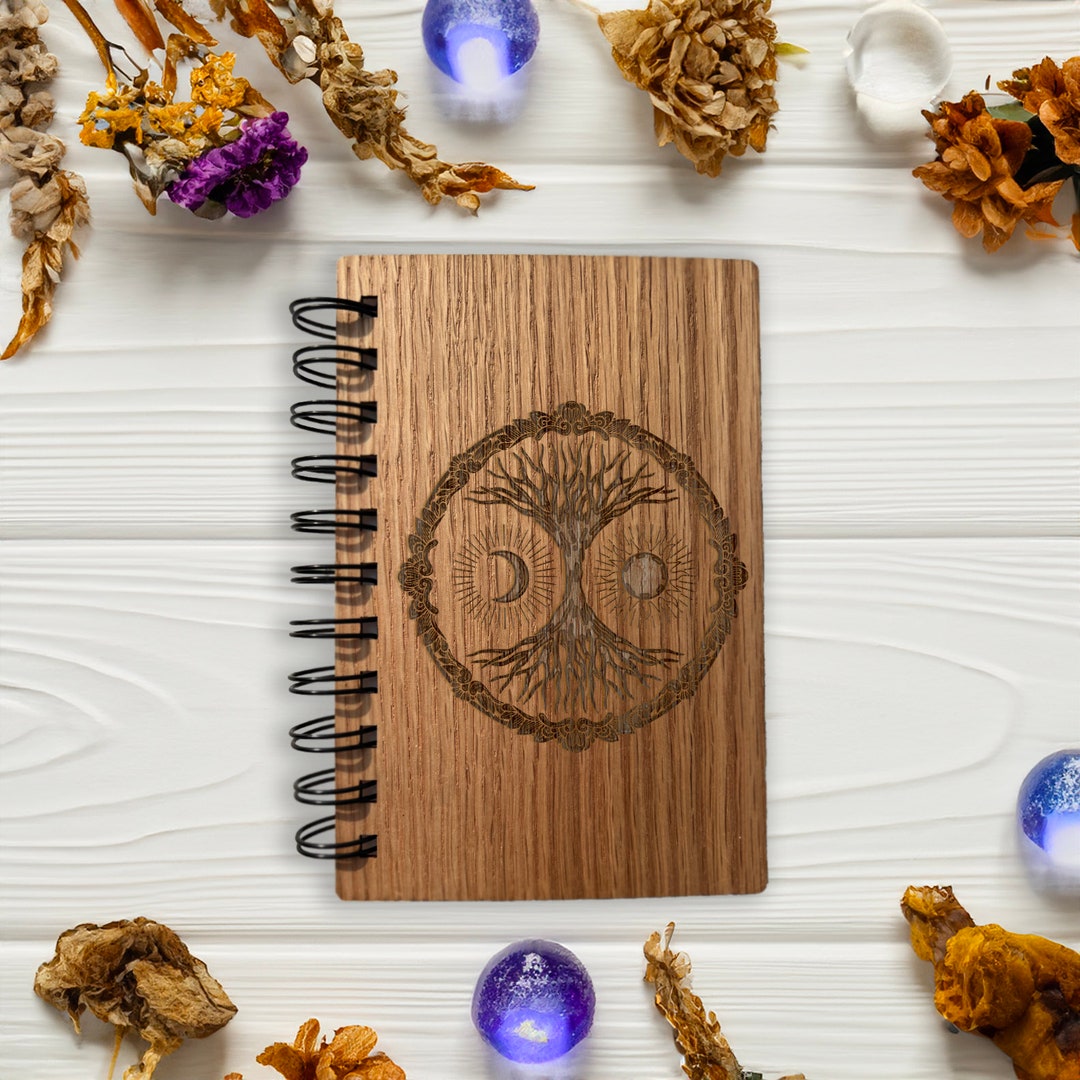 Tree of Life Engraved Wooden Notebook - Spiritual 6x4 Journal for ...