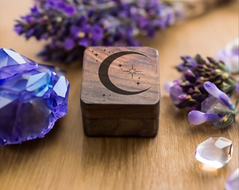 Minimalist Moon Phase Wooden Ring Box – Simplistic Celestial Jewelry Case