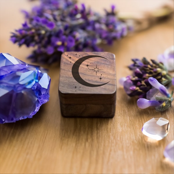 Minimalist Moon Phase Wooden Ring Box – Simplistic Celestial Jewelry Case