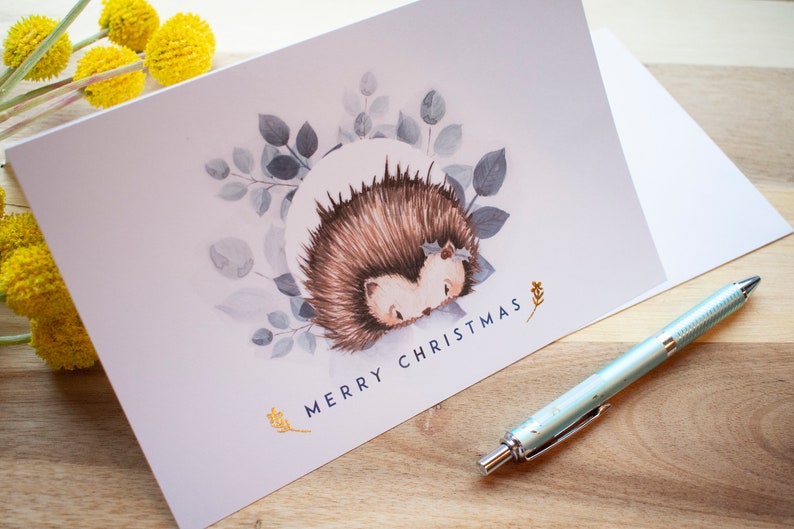 Printable Hedgehog Christmas Watercolor Woodland Animal Card - Etsy