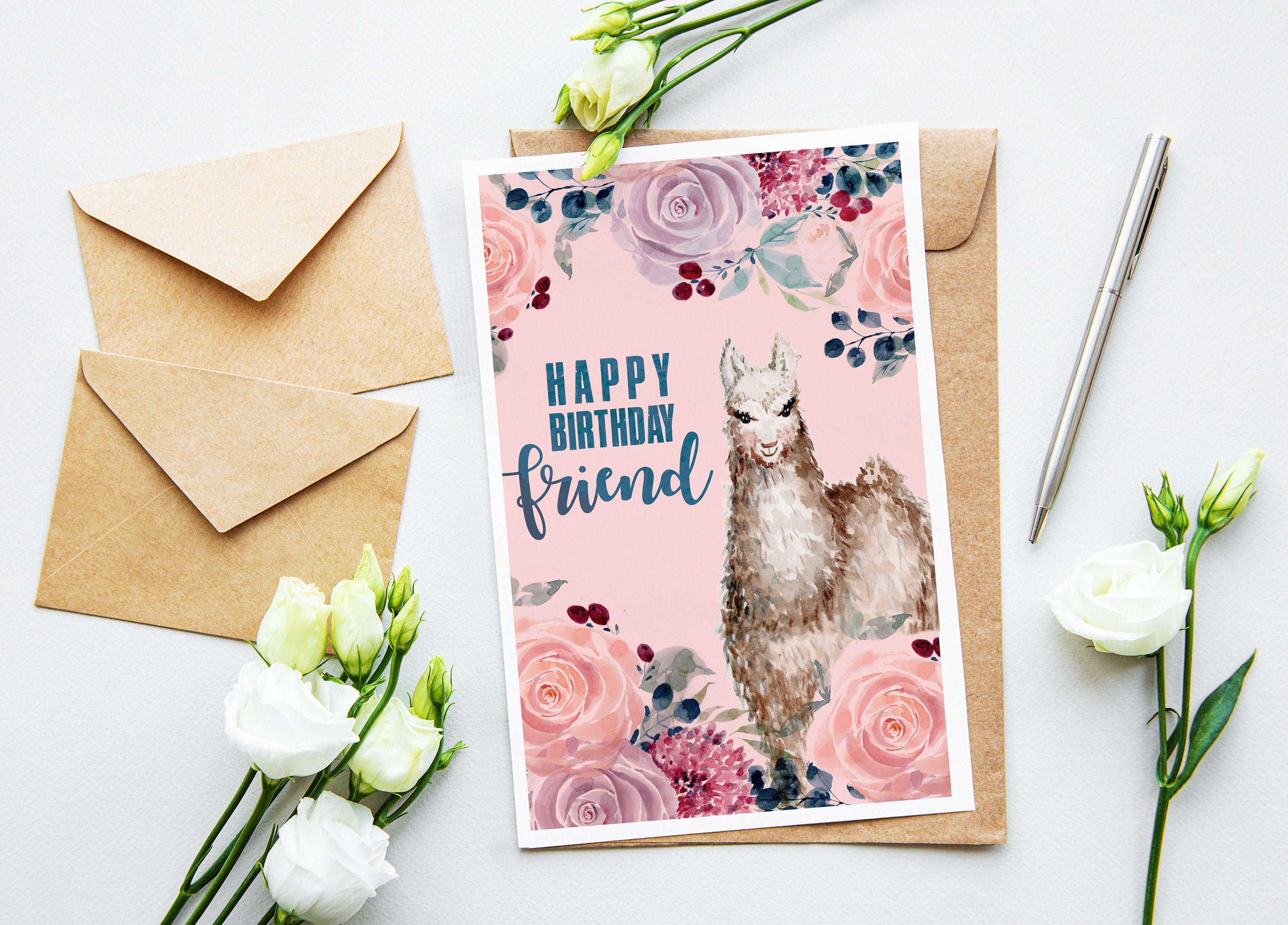 Printable Llama Birthday Card - Hand Painted Watercolor - Etsy
