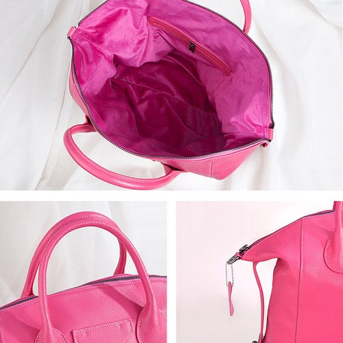 Extra Large Grain Leather Tote Bag/Shoulder Bag, Cowhide Leather Boston Bag, Shopping leather bag, Fashion Bag Black, Pink, shops Gifts