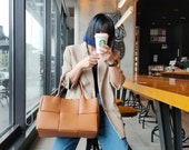 Quilted Elegant Large Leather Tote Bag, Minimalist Top Handle Bag, Convertible Shoulder Bag, Classic Style Soft Leather Work Bag