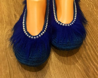 Valentijnsdag voor haar, Blauwe slippers, Fuzzy slippers