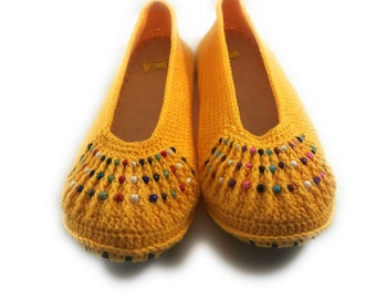 Haak slippers, gele schoenen