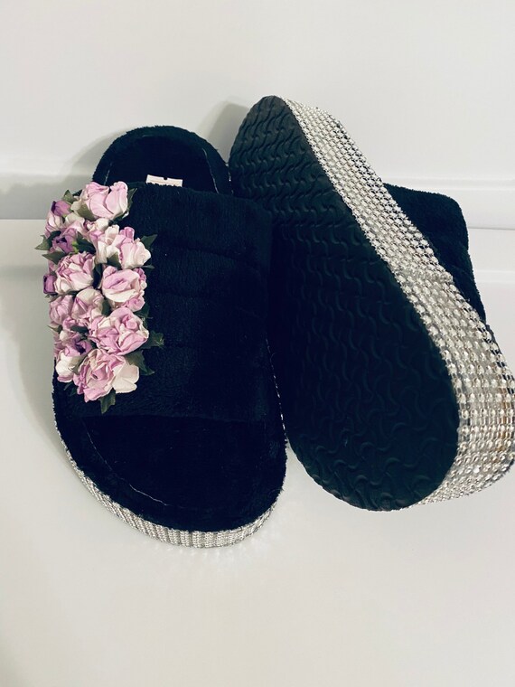 Black high heel house shoes slippers