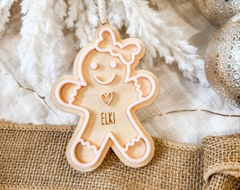 Christmas ornament - personalised gingerbread with hair bow (pine)