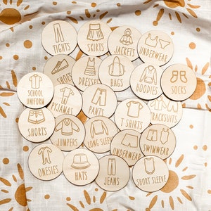 Wooden wardrobe labels - kids clothing labels