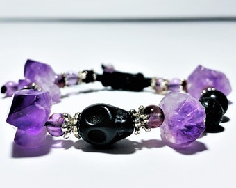Santa Muerte Amethyst Bracelet: Black Skull Protection Talisman