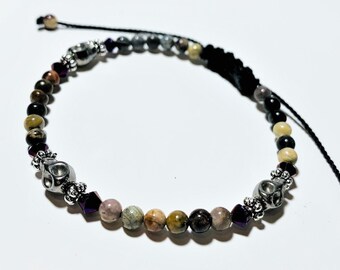Santa Muerte Bracelet: Sky Eye Jasper, Silver Skull Amulet
