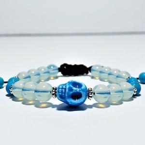 Santa Muerte Bracelet, Holy Death Bracelet, Blue Santa Muerte, Skull Bracelet, Natural Turquoise, Blessed Santa Muerte, Grim Reaper Bracelet