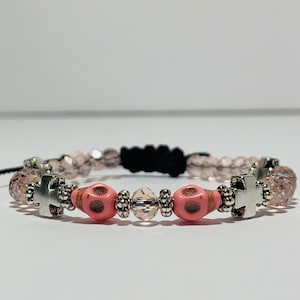 Blessed Santa Muerte Pink Santa Muerte Holy Death Bracelet Grateful Skull Bracelet, Santa Muerte Gift, Holy Death Gift, Saint Death Bracelet