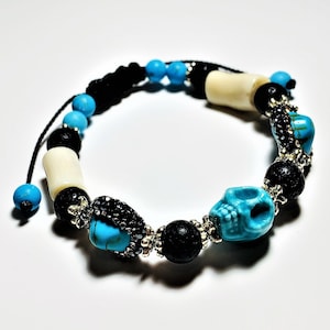Blessed Santa Muerte Bracelet Holy Death Amulet Skull Bracelet Turquoise Protection Bracelet Santa Muerte Pulsera Santa Muerte Gift Hoodoo