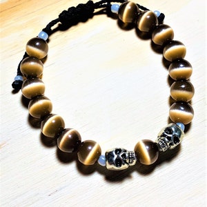 Santa Muerte Cat&#39;s Eye Bracelet: Grim Reaper, Protection, Fortune