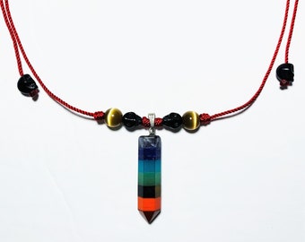 Santa Muerte Protection Necklace: Chakra Amulet with Skull Beads
