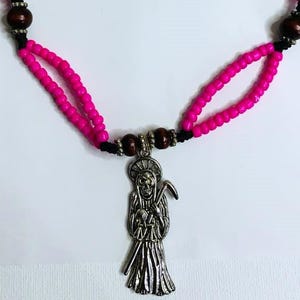 Blessed Santa Muerte Mazo Necklace Pink Santa Muerte Amulet Appreciation Santa Muerte Necklace Santa Muerte Altar Gift Santa Muerte Rosita