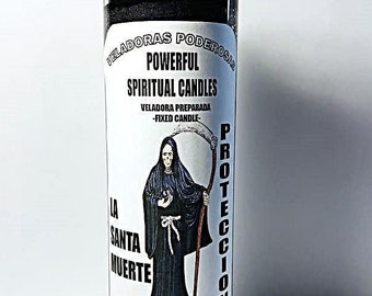 Santa Muerte Protection Candle: Black Spiritual Candle with Amulet
