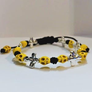 Blessed Santa Muerte Bracelet, Santa Muerte Bracelet Health Realm Santa Muerte, Yellow Santa Muerte, Holy Death Bracelet, Skull Bracelet