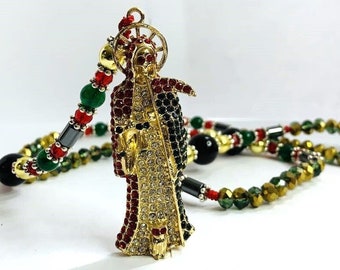 Santa Muerte Gemstone Amulet Necklace, Protection and Abundance