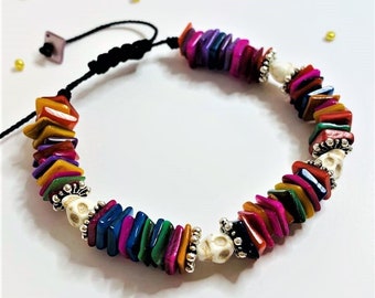 Santa Muerte Seashell Bracelet: Blessed 7 Potencias Amulet