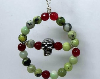 Blessed Santa Muerte Necklace, Chrysoprase Stone Amulet, Spiritual Healing, Abundance, Jade Talisman< Stainless Steel