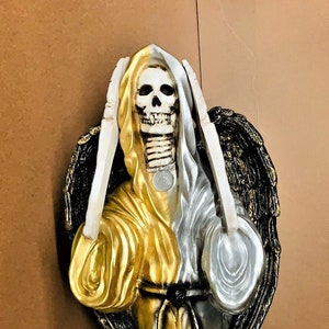 Santa Muerte Statue 30" Hear No Evil Santa Muerte Protection Statue Abundance Holy Death Statue Blessed 3 Virtudes Santa Muerte Estatua