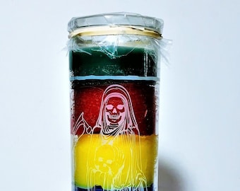 Rainbow Santa Muerte Candle: 7 Potencias, Protection, Money