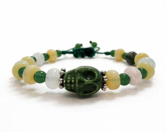 Consecrated Santa Muerte Bracelet, Green Holy Death Gift, Justice and Money Amulet, Good Luck,